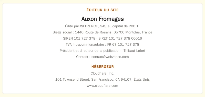 Coordonnées légales de l&rsquo;éditeur et de l&rsquo;hébergeur du site